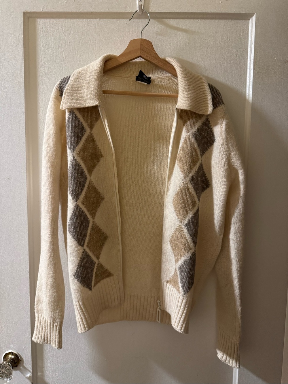 Vintage St Michael Shetland Wool Argyle Full Zip Cardigan Sweater UK Made 36"
